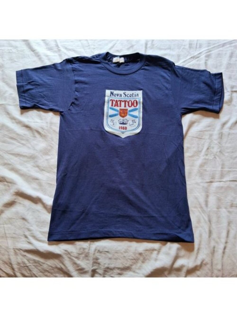 Vintage Stanfield's 1980 Nova Scotia Tattoo Single Stitch Blue T-Shirt Adult M
